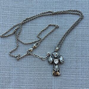 Brighton Ecstatic Heart Cross Crystal Pendant Necklace 36 Long Silver Tone